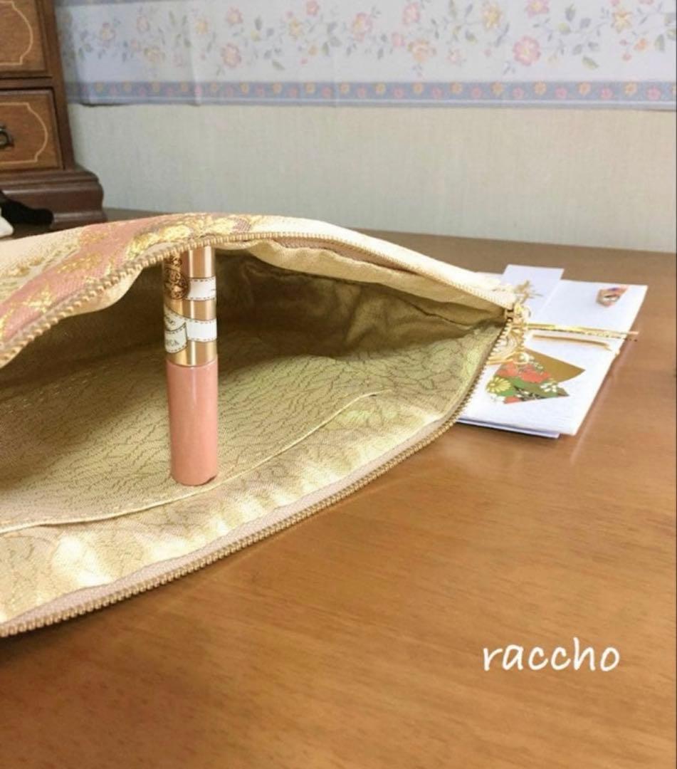 帯リメイク ゴールド花唐草 クラッチバッグ