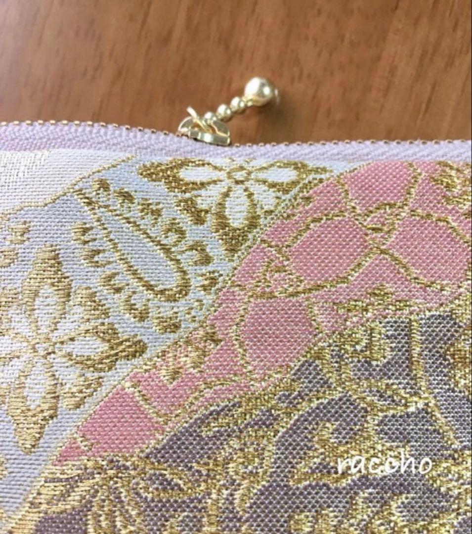 帯リメイク ゴールド花唐草 クラッチバッグ