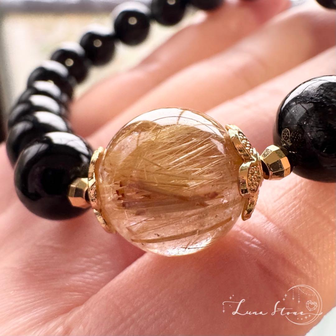 【タイチンルチル×ブラックルチル】黄金の光を宿す存在感 天然石 ブレスレット