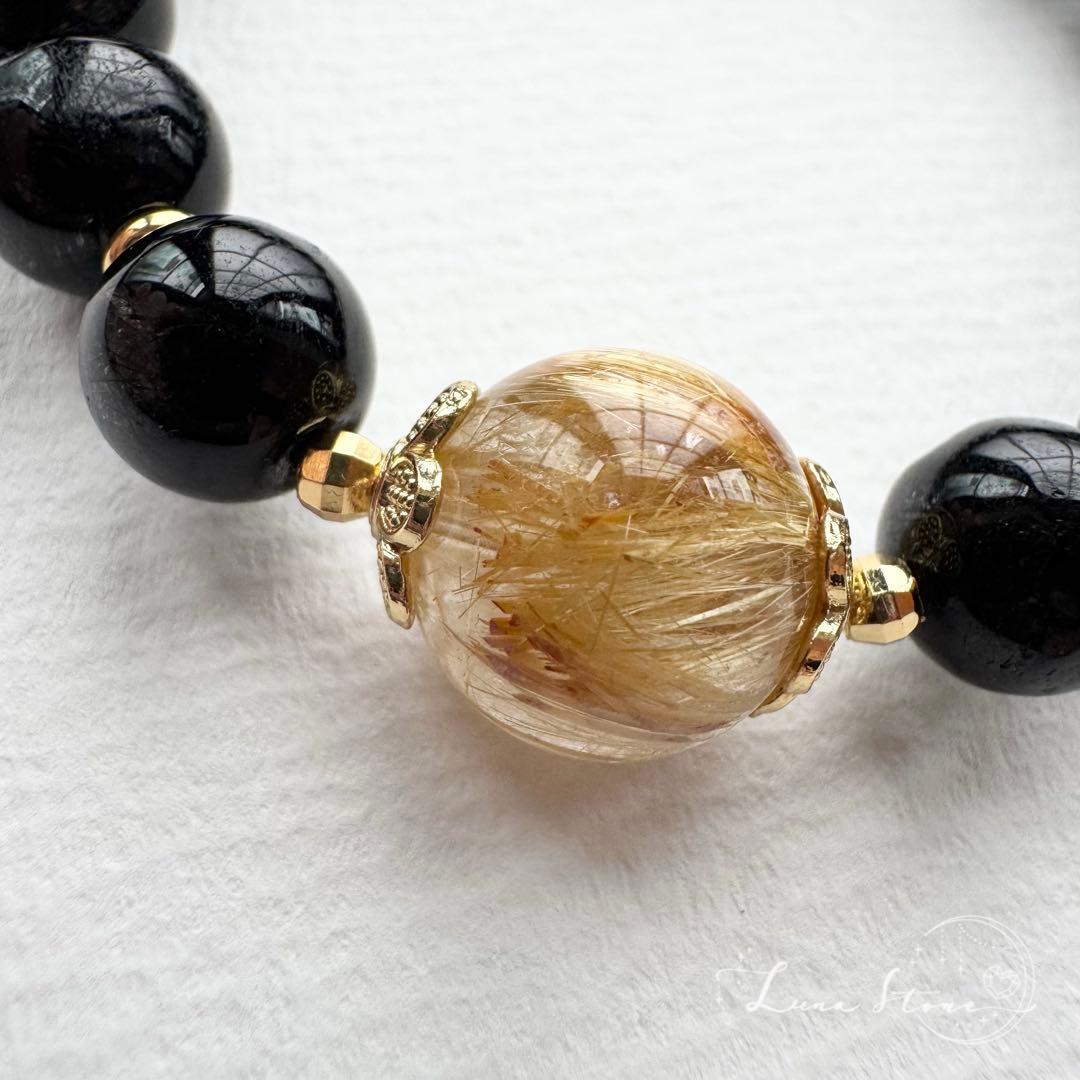 【タイチンルチル×ブラックルチル】黄金の光を宿す存在感 天然石 ブレスレット