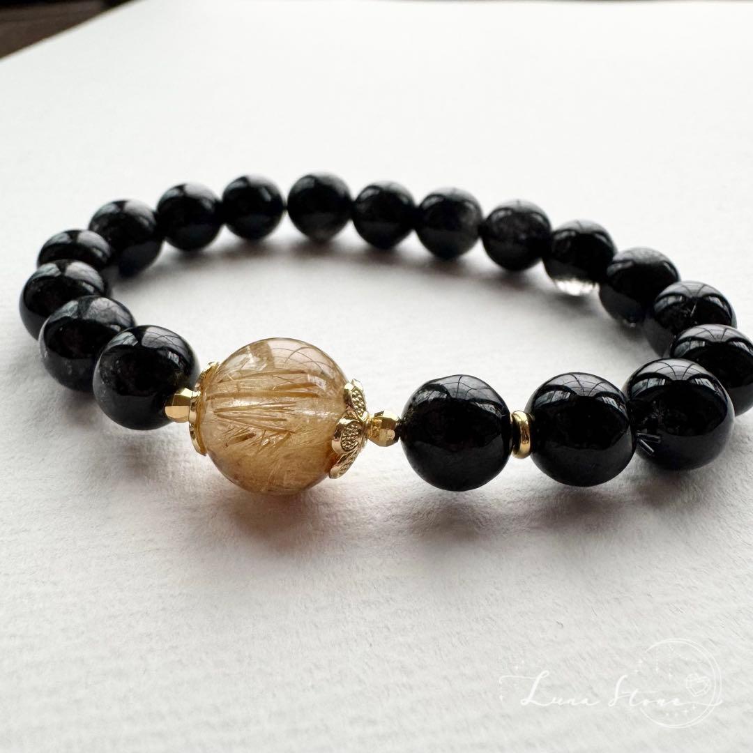 【タイチンルチル×ブラックルチル】黄金の光を宿す存在感 天然石 ブレスレット