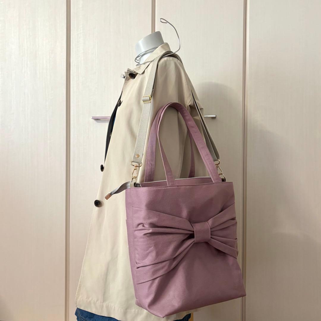 【はるちゃん★☆】大きなリボンのトートバッグLサイズ　帆布　ファスナー開閉