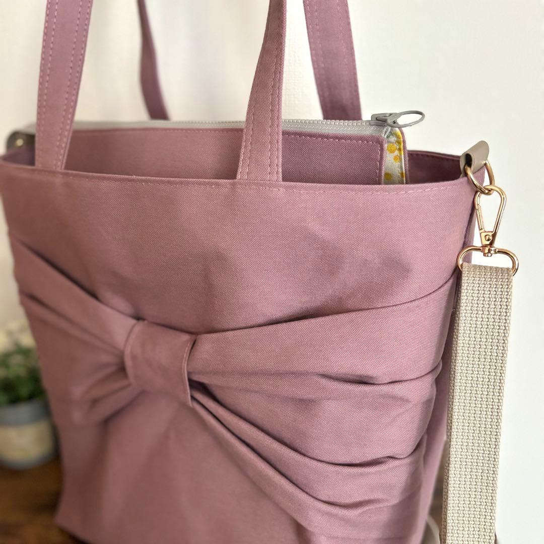 【はるちゃん★☆】大きなリボンのトートバッグLサイズ　帆布　ファスナー開閉