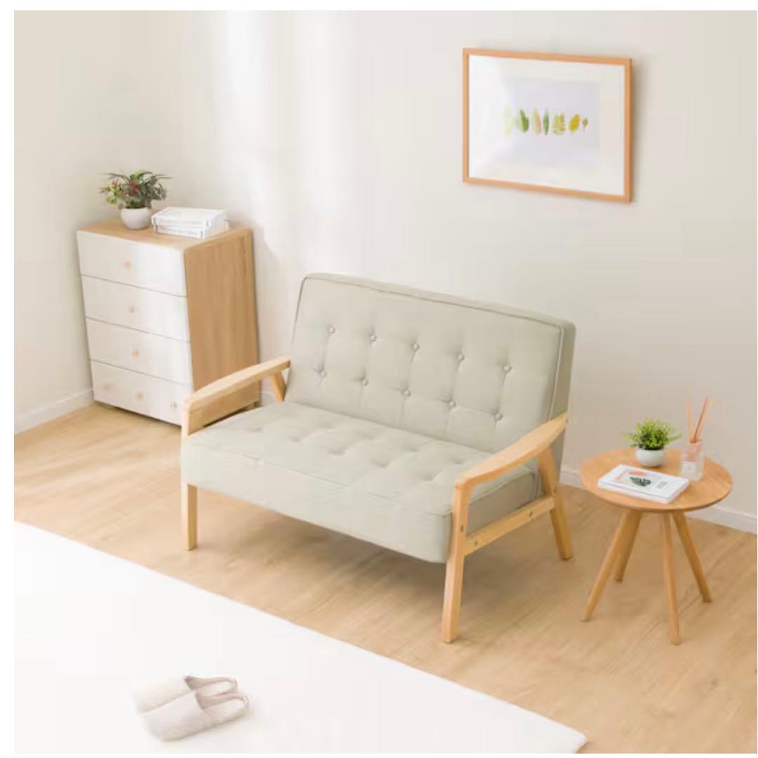 天然木フレームのコンパクトソファ 布張りタイプ