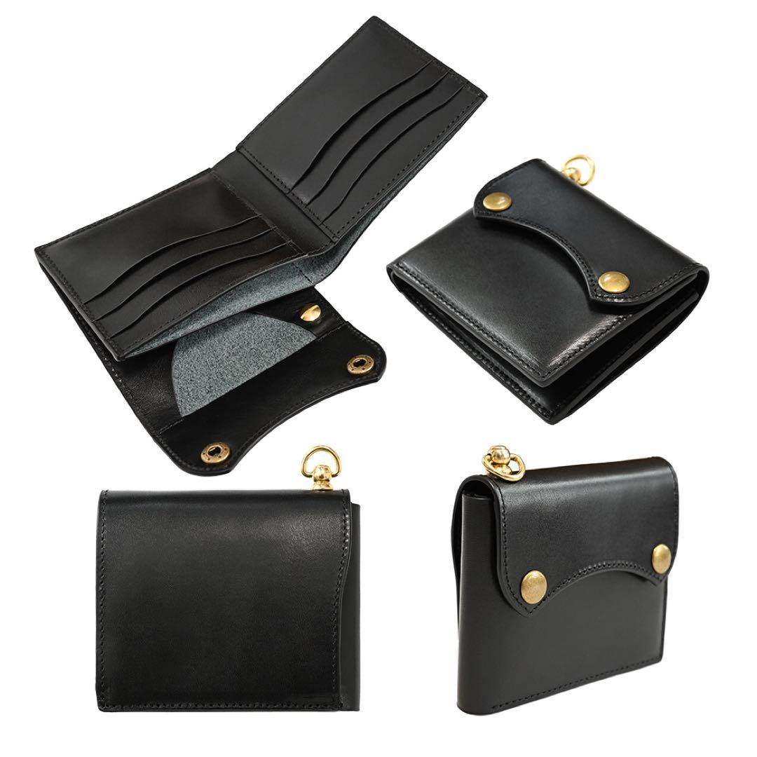 牛革コンパクトトラッカーウォレット レザーブラック カウハイド ミニショート財布