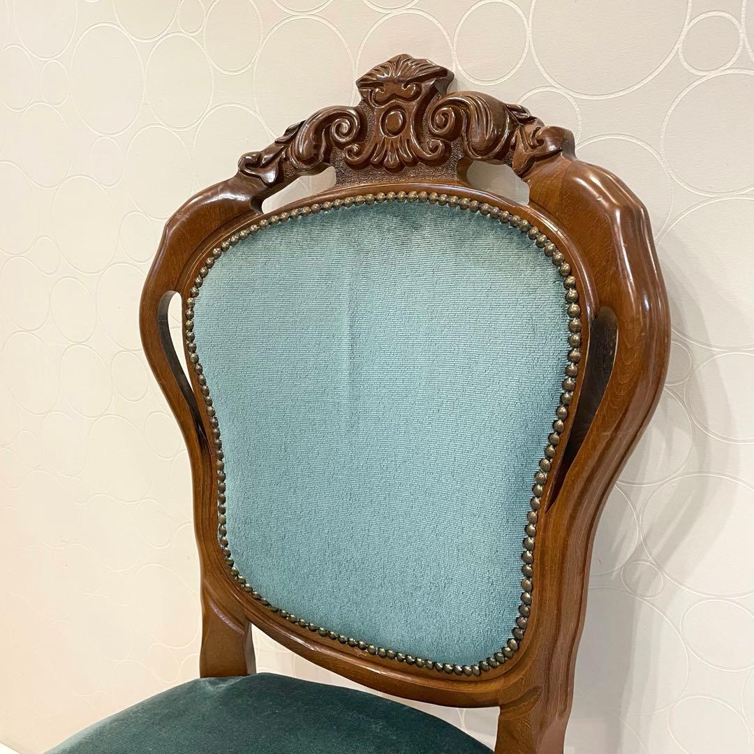 ダイニングチェア ロココ調チェア 猫脚 彫刻 木製 椅子 ベロア調　北欧 ②