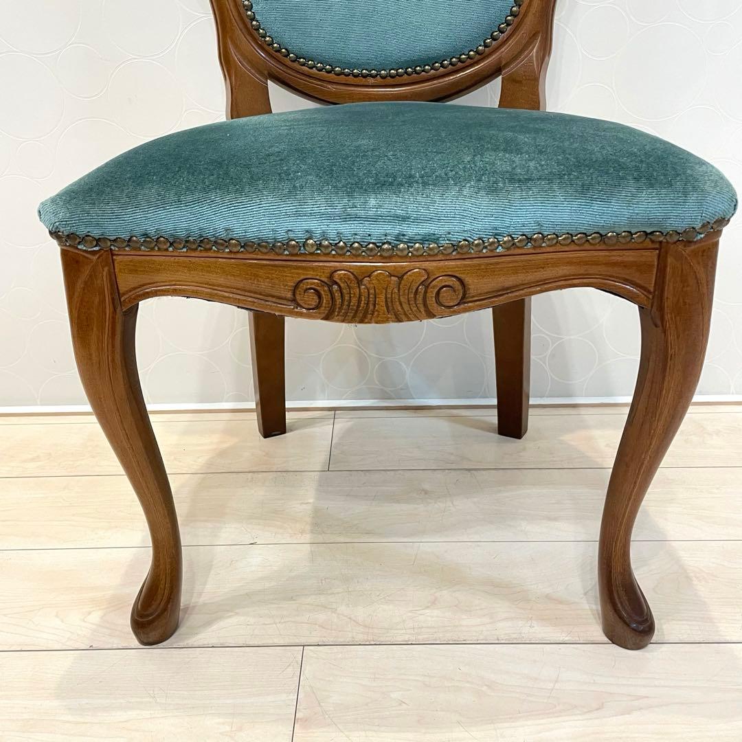 ダイニングチェア ロココ調チェア 猫脚 彫刻 木製 椅子 ベロア調　北欧 ②