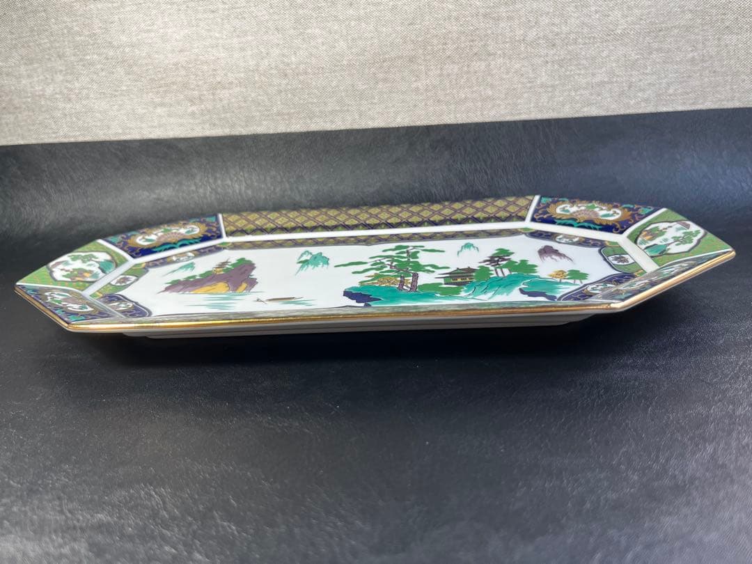 青藍窯　緑彩金蘭手　長皿