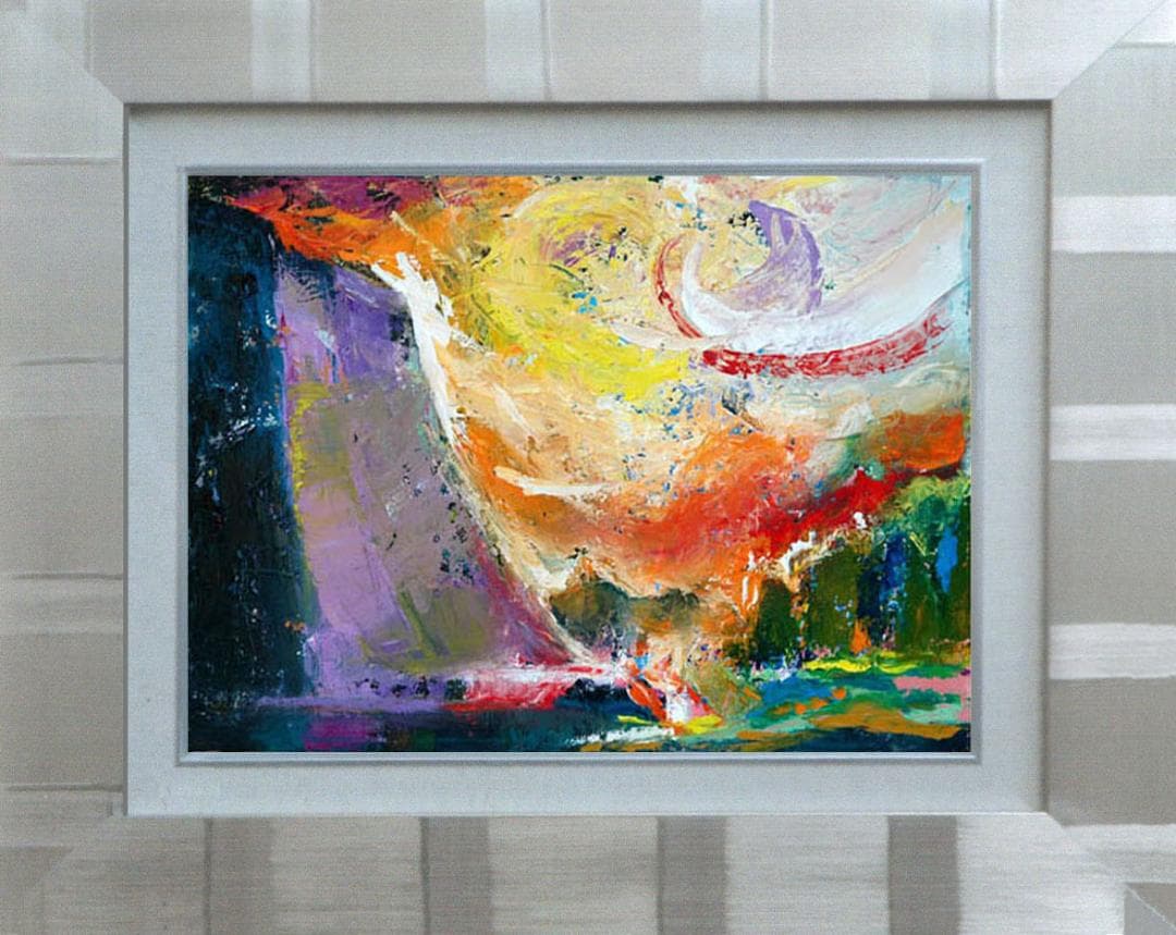 油絵 菅家令子 絵 絵画インテリア 額付(黒) uF6-111309 風景朝夕陽