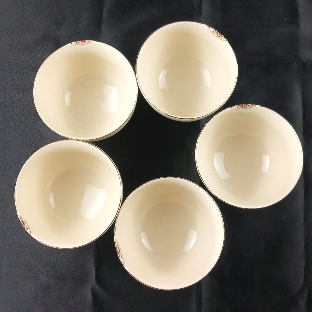 Y3386-2 仁清写 熨斗色絵金彩 小鉢碗 5客セット 共箱