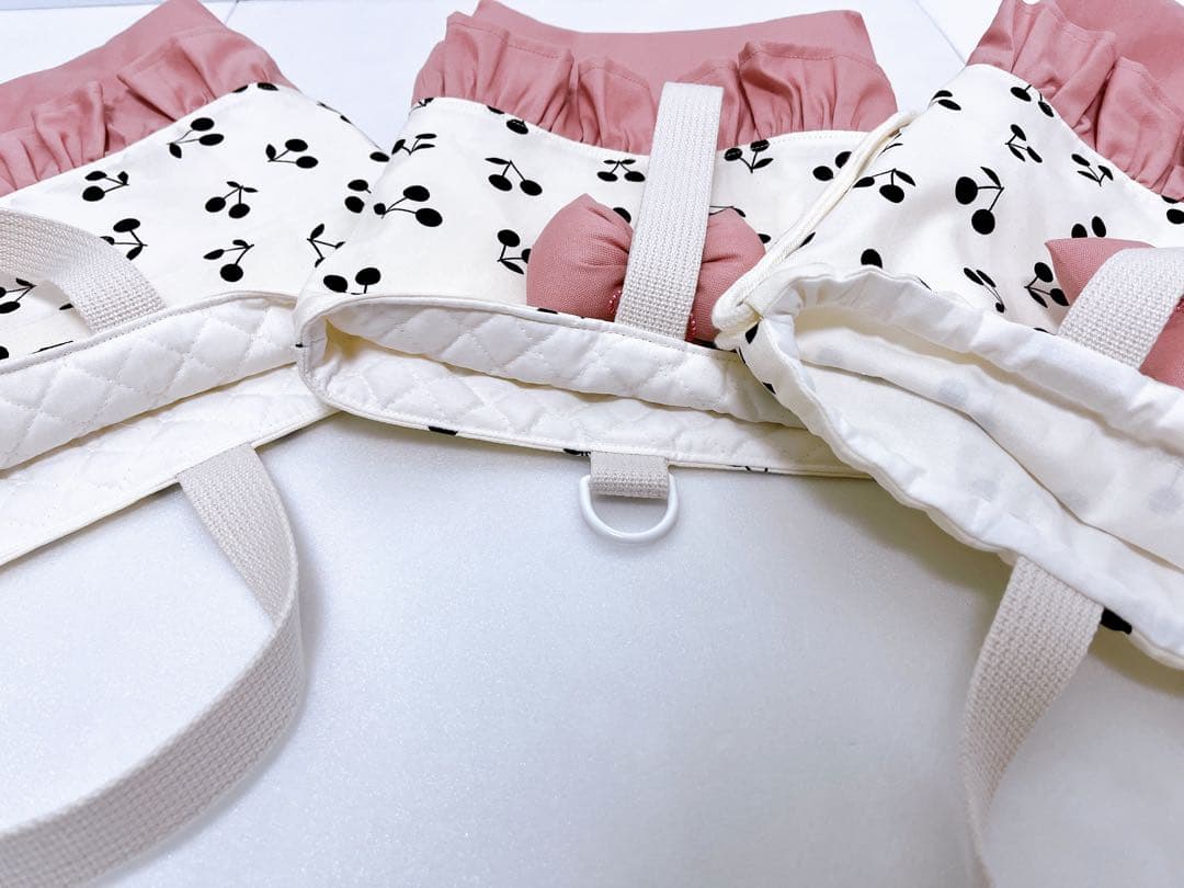 入園入学準備グッズ♡さくらんぼ✖️くすみピンク♡キルティング♡ラスト1セット