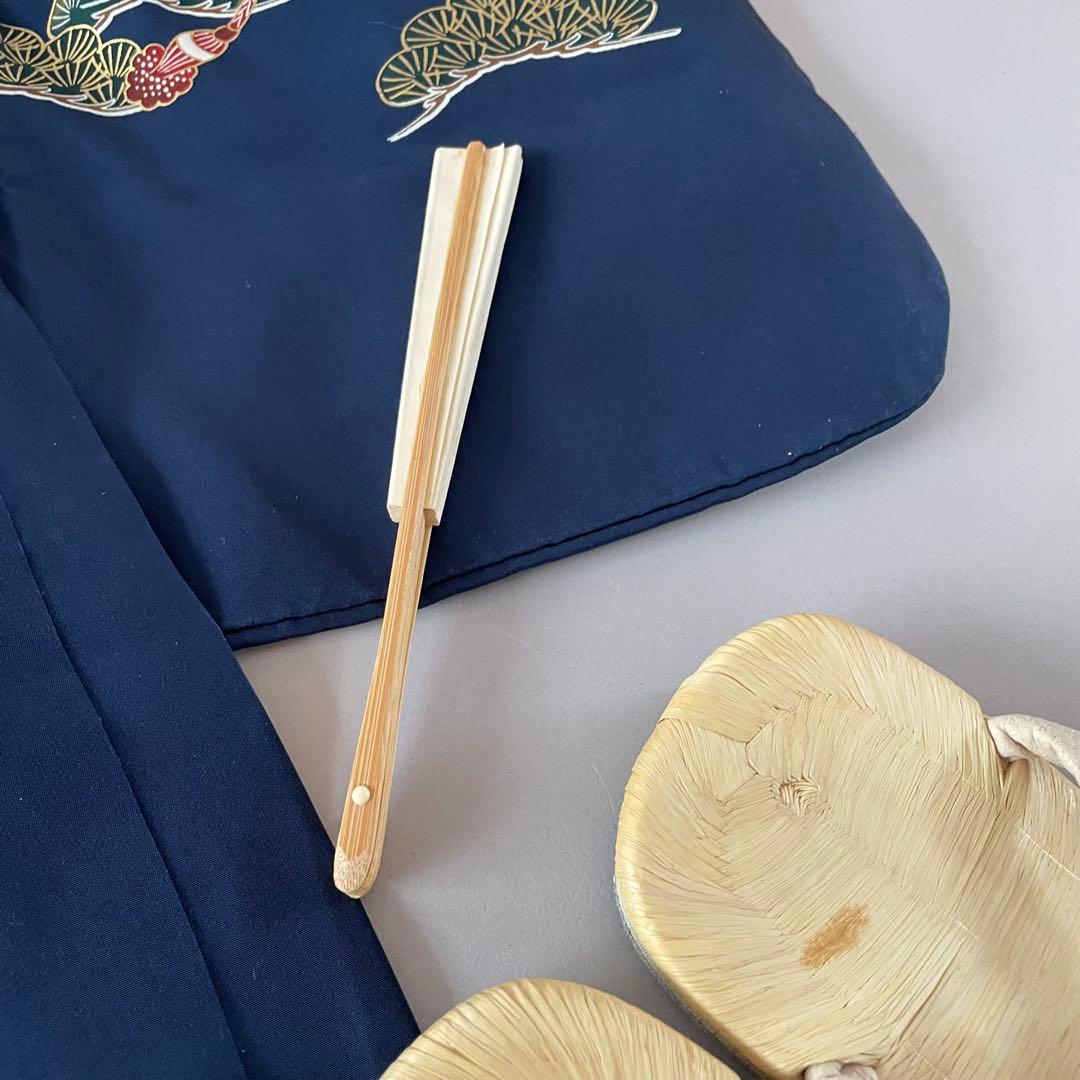 七五三　5歳　正絹　羽織　袴セット　ネイビーコーデ