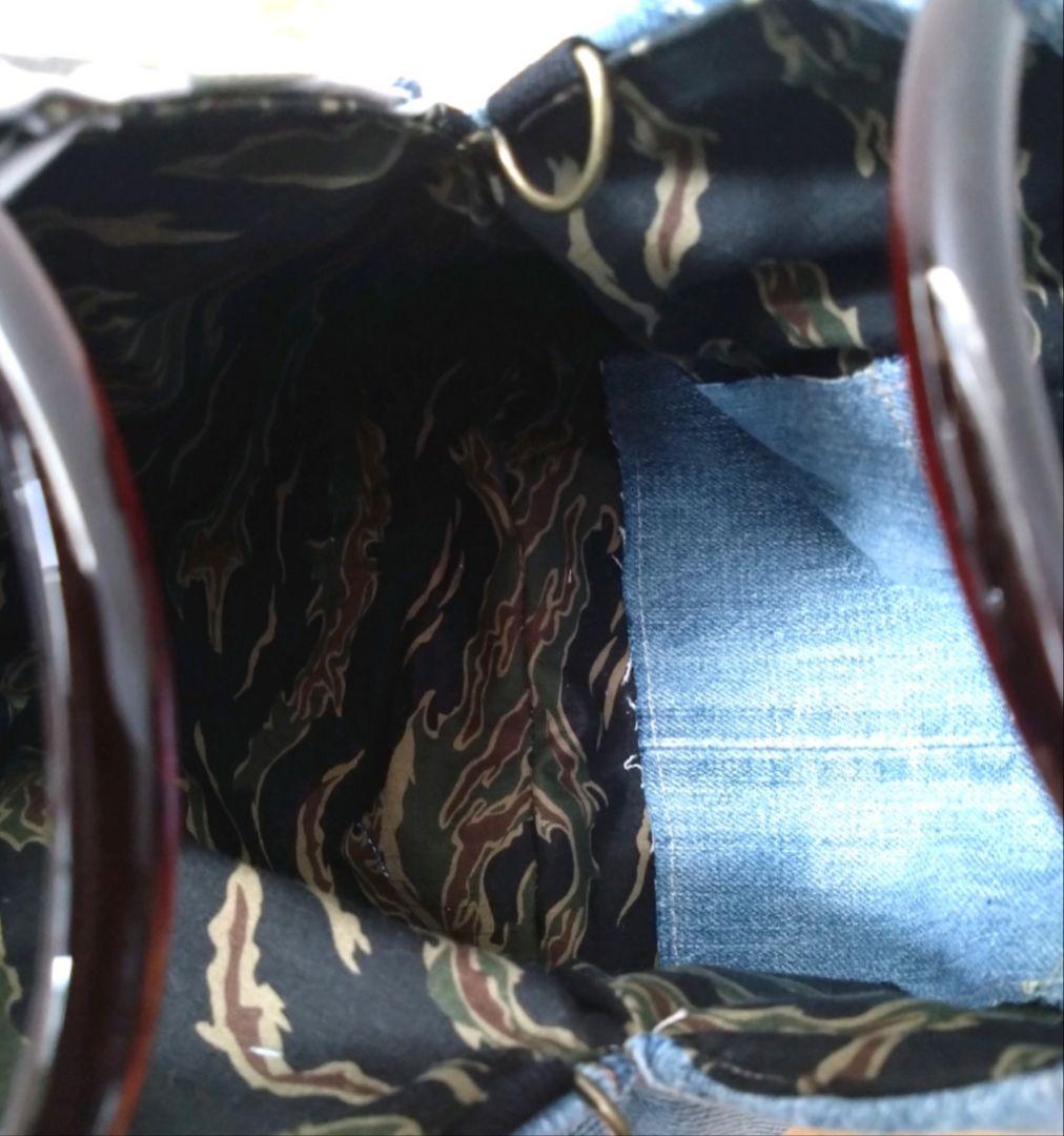 №849【DENIM✖️リングハンドルバッグ⚮̈】デニムリメイクバッグ