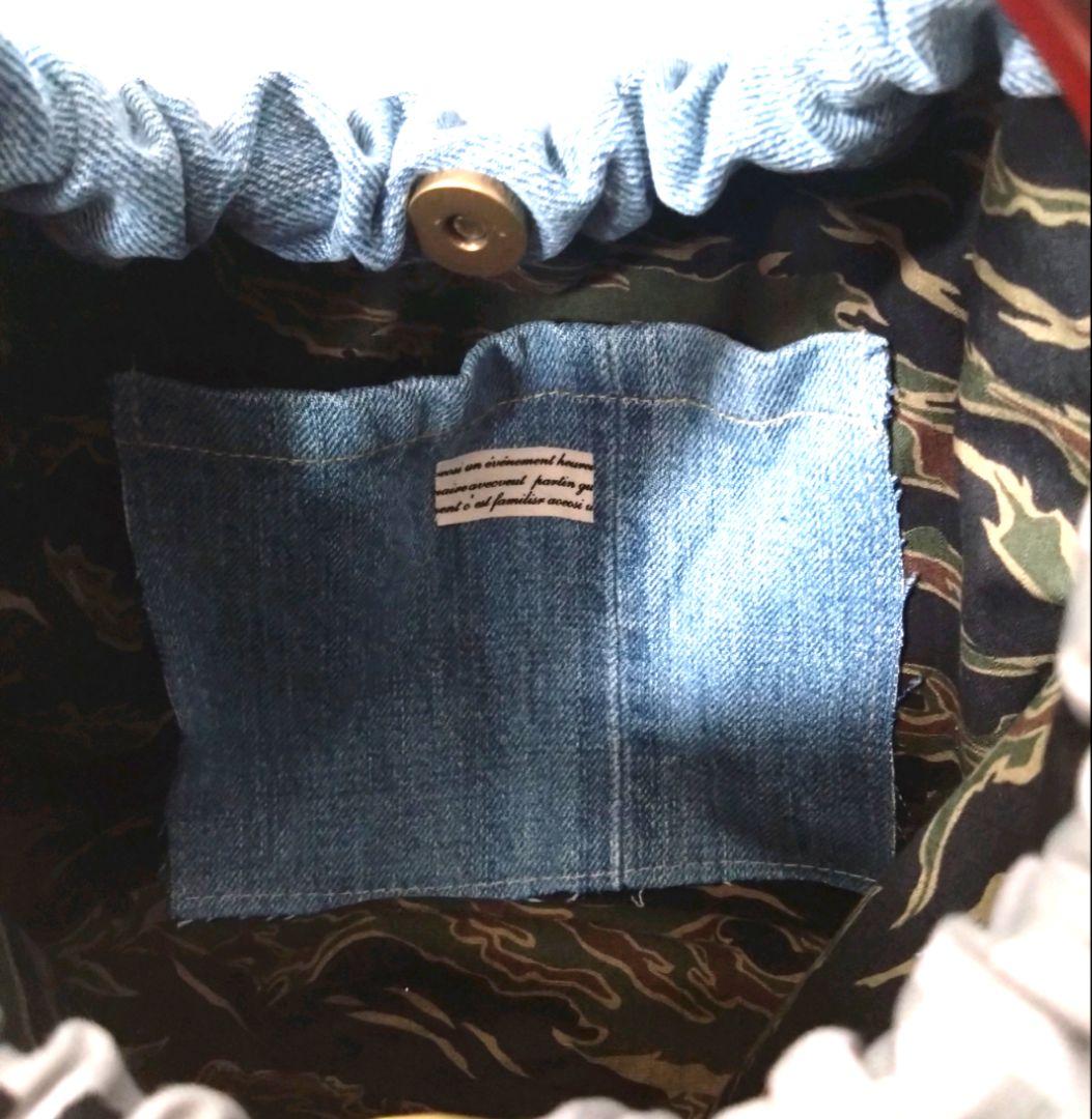 №849【DENIM✖️リングハンドルバッグ⚮̈】デニムリメイクバッグ