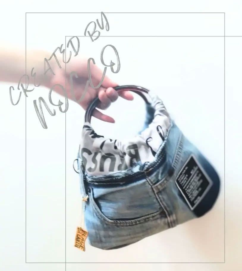 №849【DENIM✖️リングハンドルバッグ⚮̈】デニムリメイクバッグ