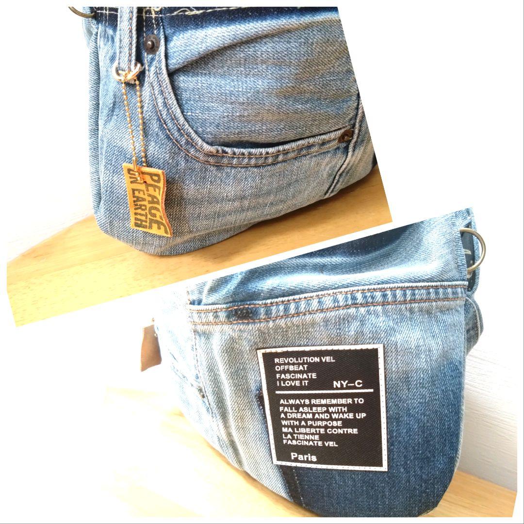 №849【DENIM✖️リングハンドルバッグ⚮̈】デニムリメイクバッグ
