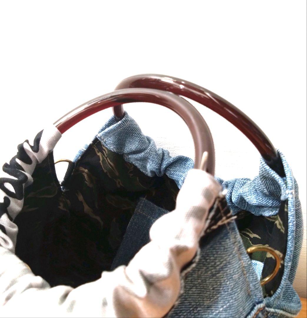 №849【DENIM✖️リングハンドルバッグ⚮̈】デニムリメイクバッグ