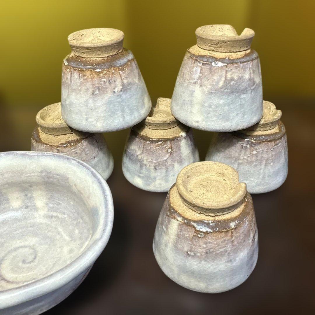 萩焼，清風作，手作り陶器急須と湯呑みセット