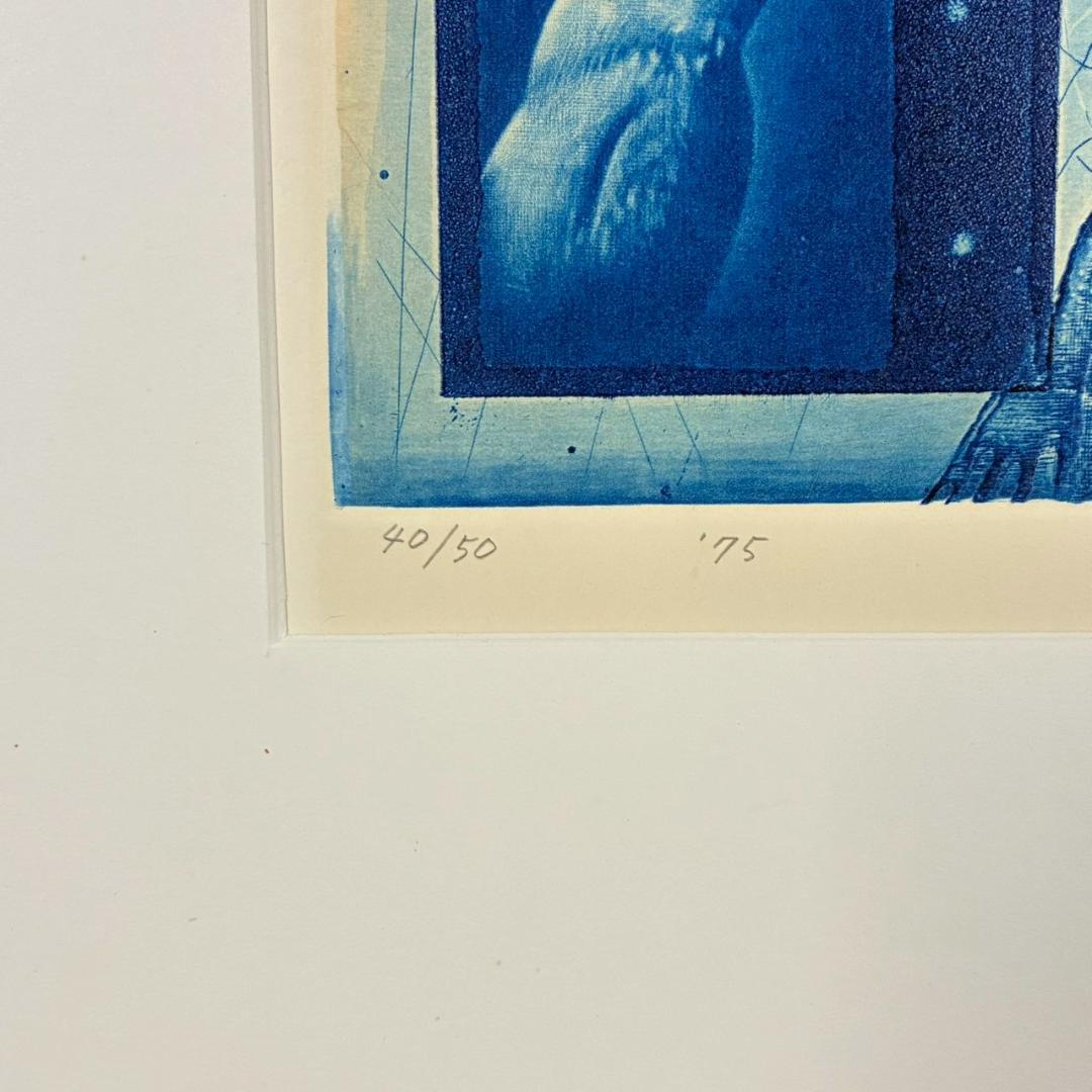 美品 深沢幸雄「女性と鳥」銅版画 彩色 1975年作 直筆サイン入り 額縁入り