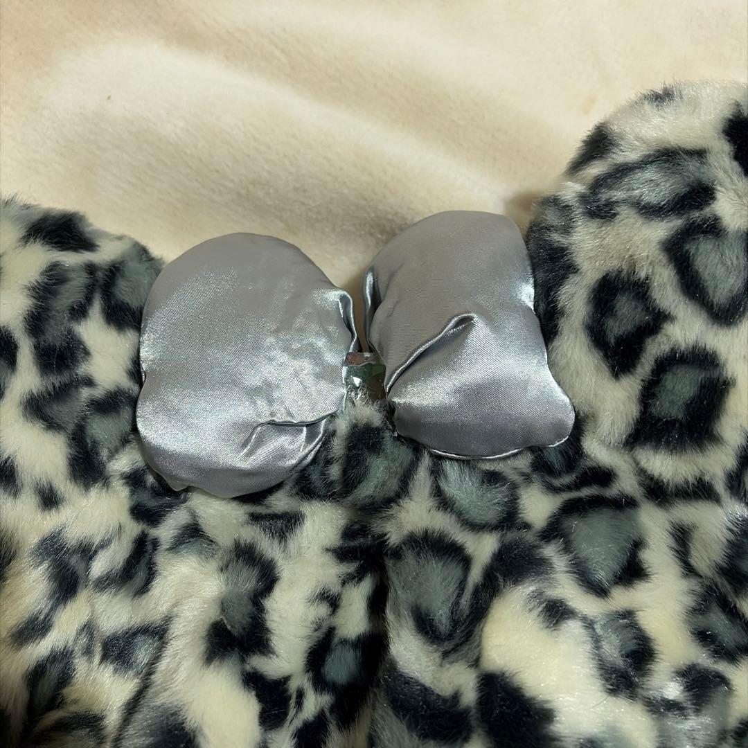 東京ディズニーリゾート ヒョウ柄ファンキャップ　グレー　シルバーリボン　旧型