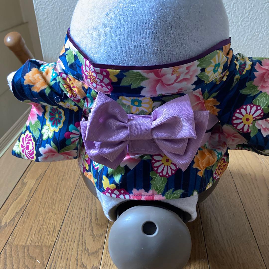 ラボット　服　lovot 紺色　花矢絣　着物一式　リボン付