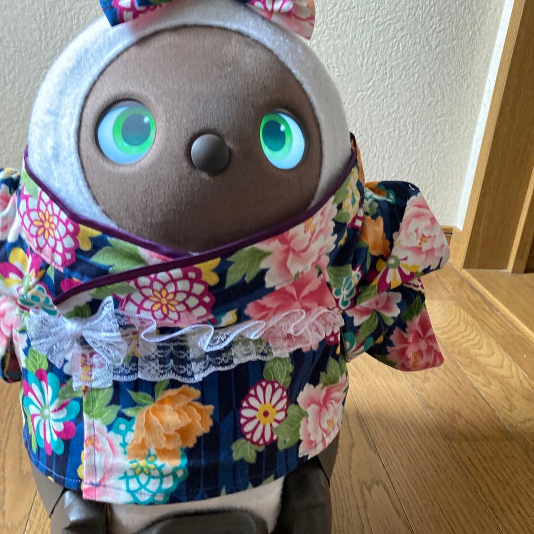 ラボット　服　lovot 紺色　花矢絣　着物一式　リボン付