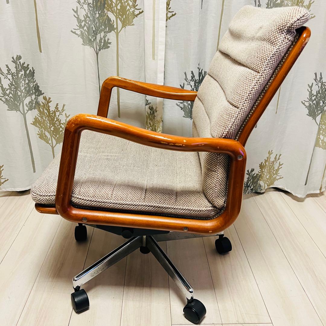 ①【カリモク家具】ヴィンテージ 昇降式　回転椅子　キャスター付き