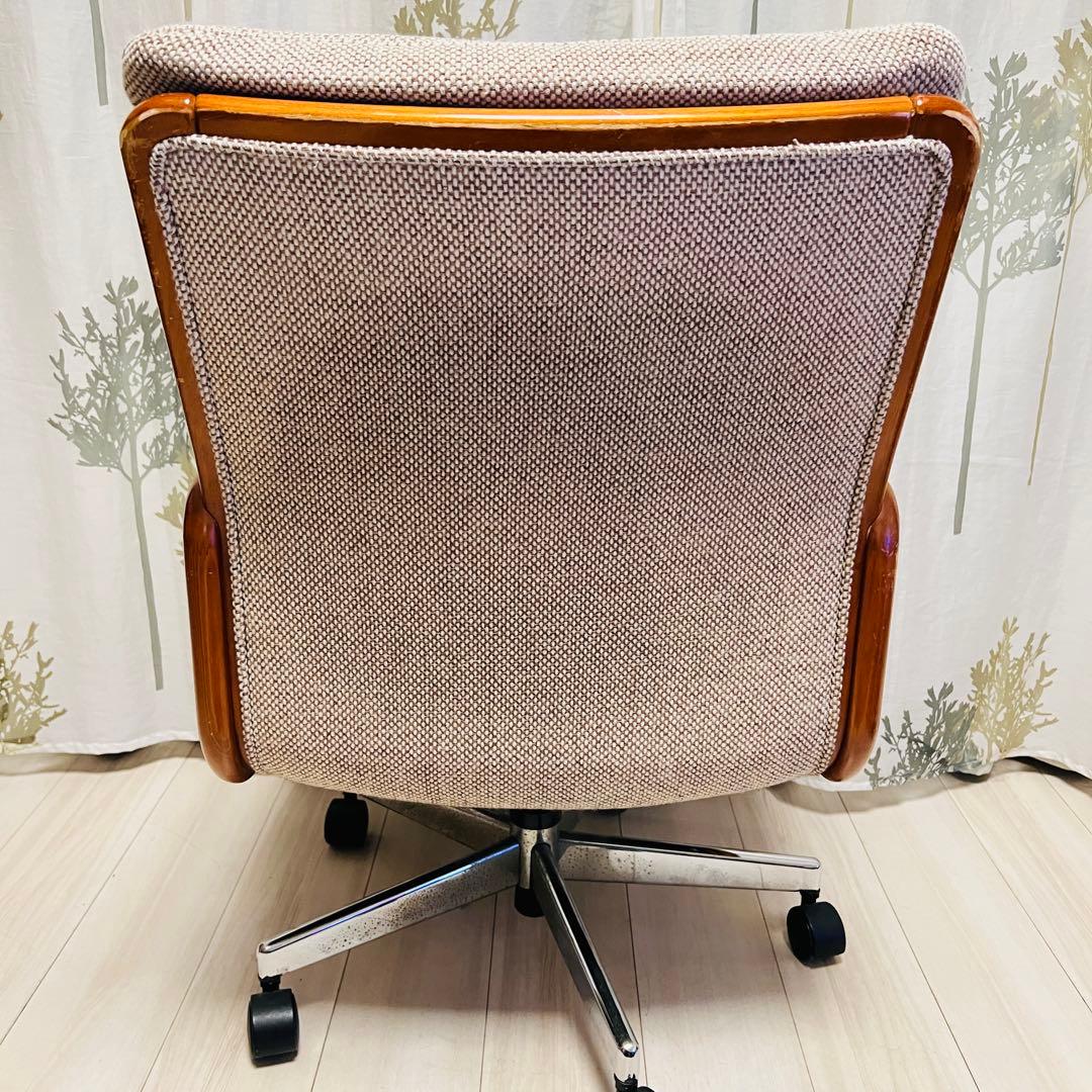 ①【カリモク家具】ヴィンテージ 昇降式　回転椅子　キャスター付き