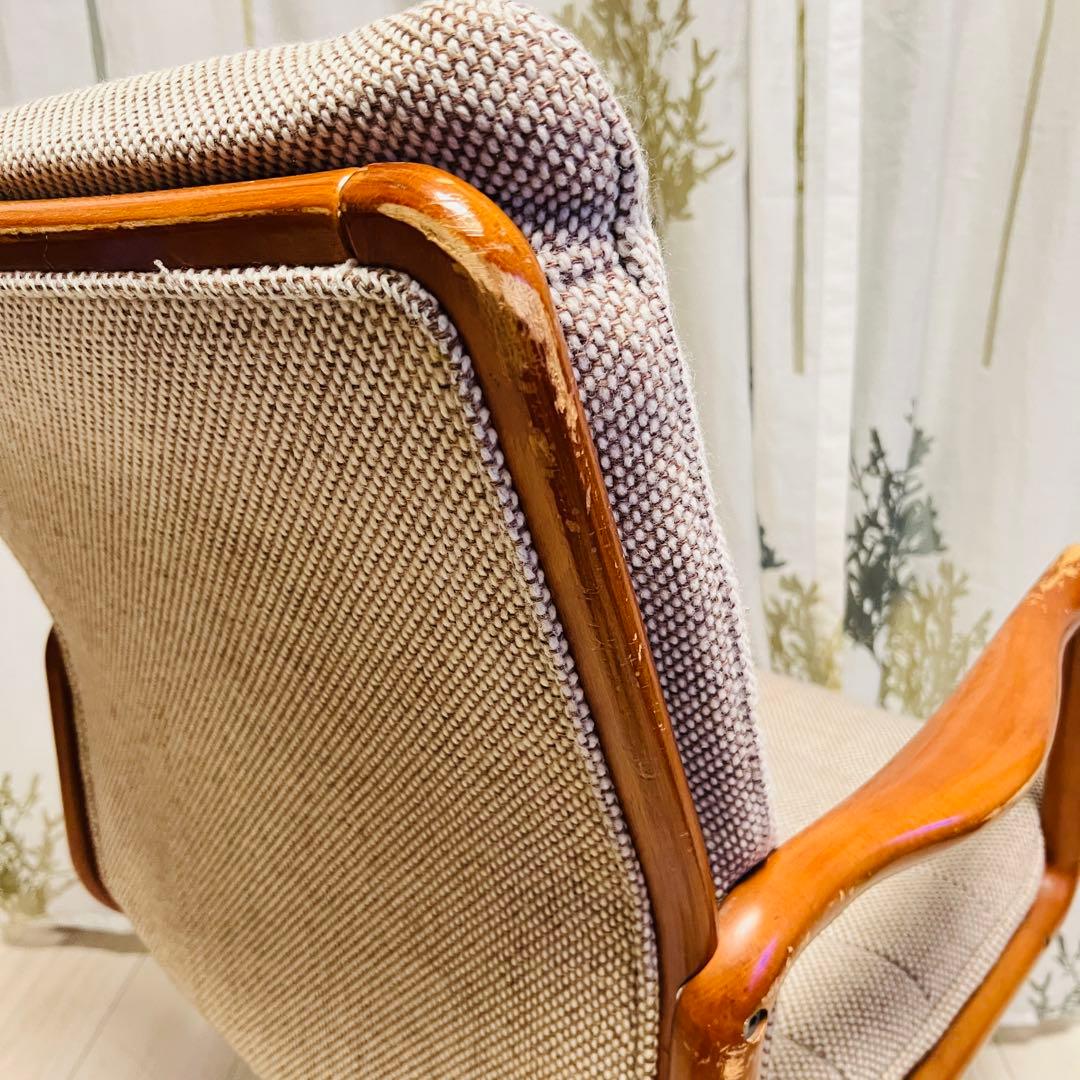 ①【カリモク家具】ヴィンテージ 昇降式　回転椅子　キャスター付き