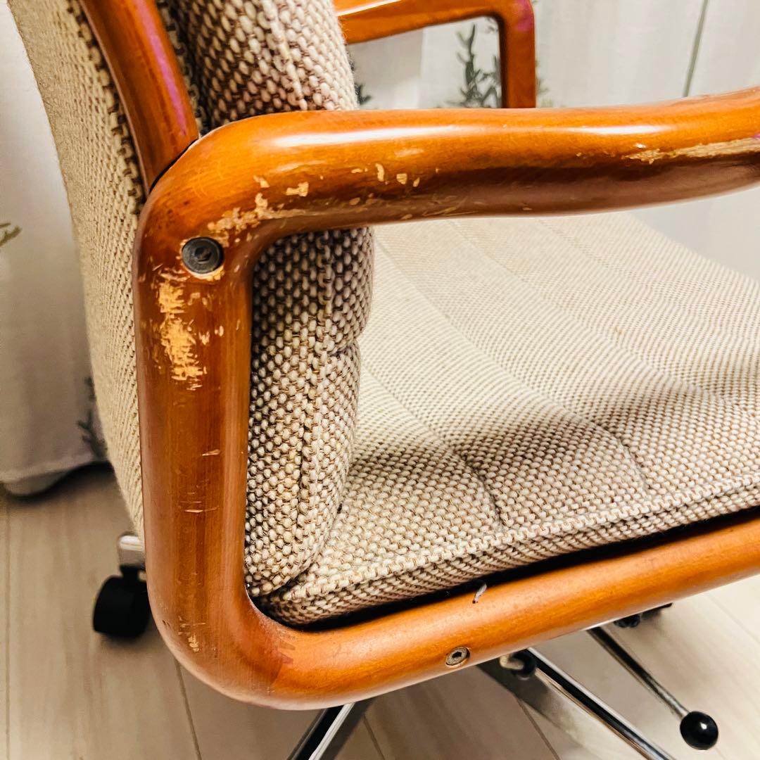 ①【カリモク家具】ヴィンテージ 昇降式　回転椅子　キャスター付き