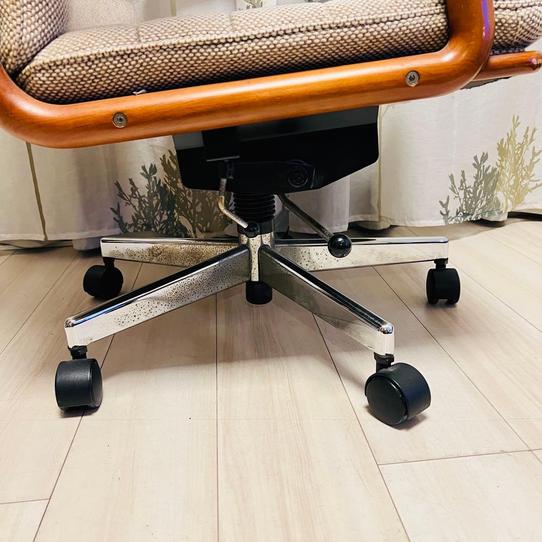 ①【カリモク家具】ヴィンテージ 昇降式　回転椅子　キャスター付き