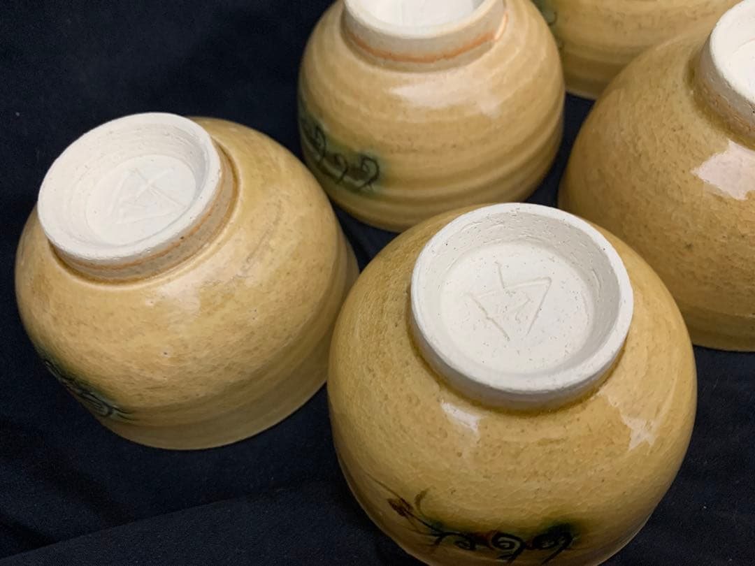 黄瀬戸　湯呑　５客　共箱付き　加藤令吉作