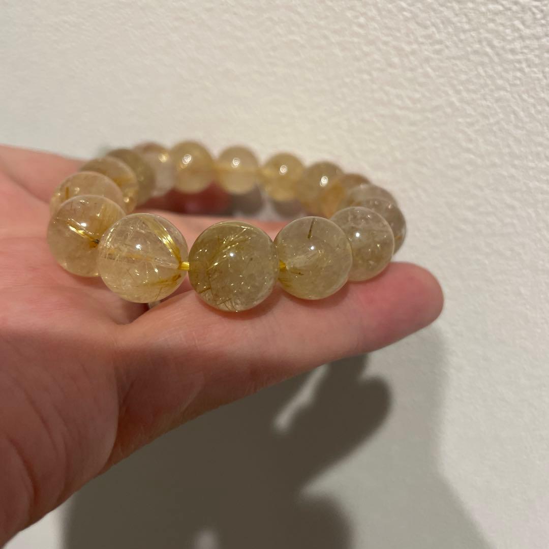 【金運・勝負運】天然石 ルチルクォーツ ブレスレット 12mm珠/内周16cm