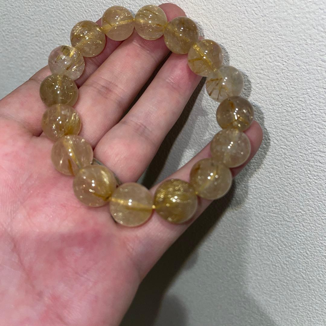 【金運・勝負運】天然石 ルチルクォーツ ブレスレット 12mm珠/内周16cm