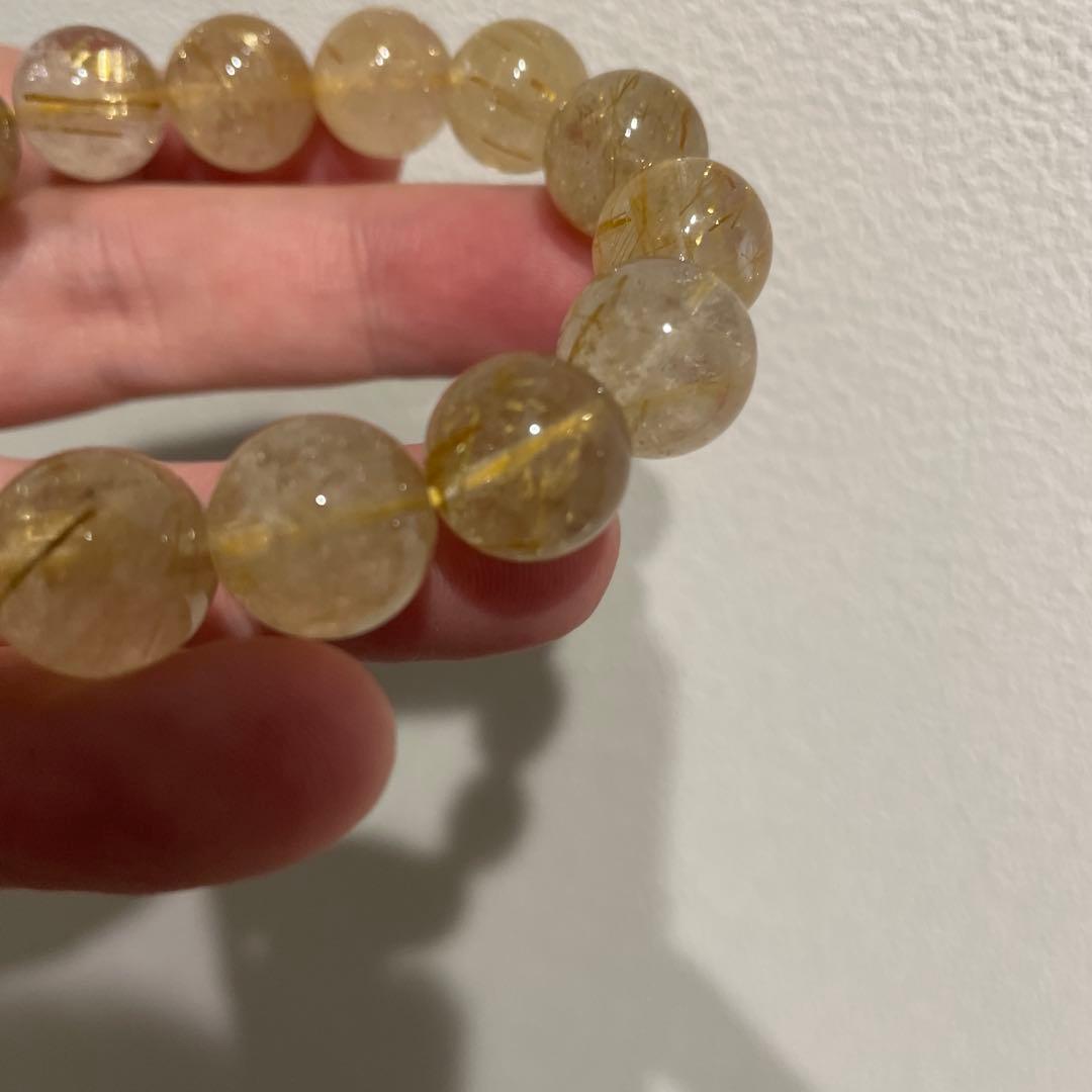 【金運・勝負運】天然石 ルチルクォーツ ブレスレット 12mm珠/内周16cm