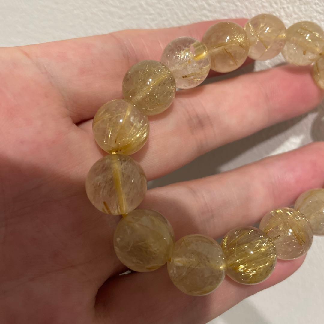 【金運・勝負運】天然石 ルチルクォーツ ブレスレット 12mm珠/内周16cm