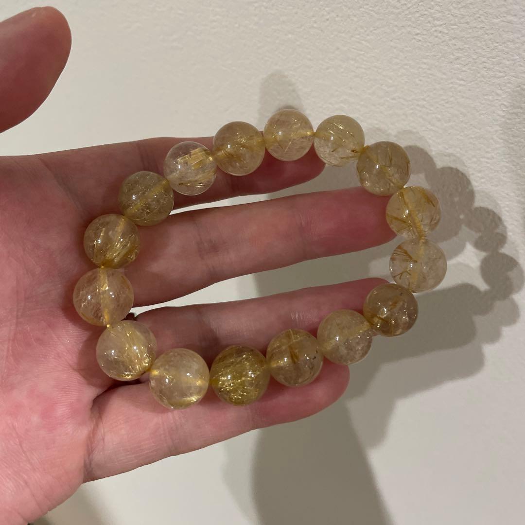 【金運・勝負運】天然石 ルチルクォーツ ブレスレット 12mm珠/内周16cm