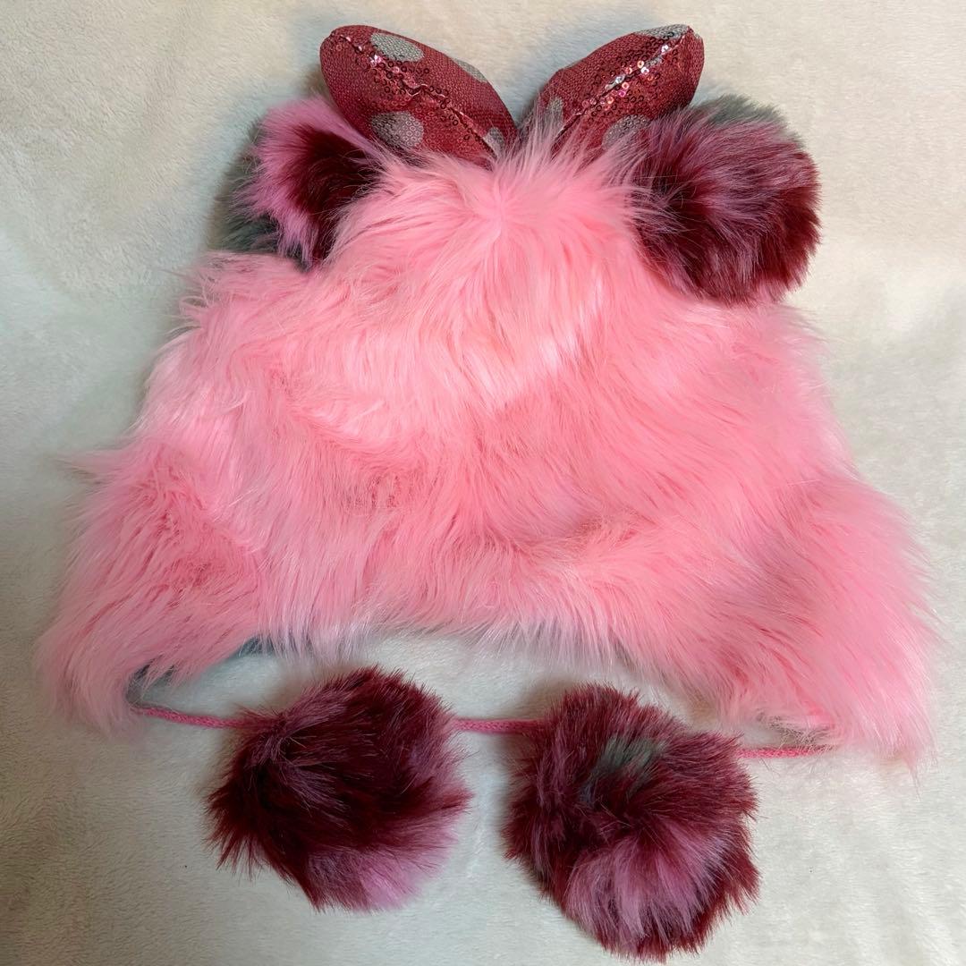 ファンキャップ　ミニー　スパンコール　ディズニー　ファー　ギャル　ピンク