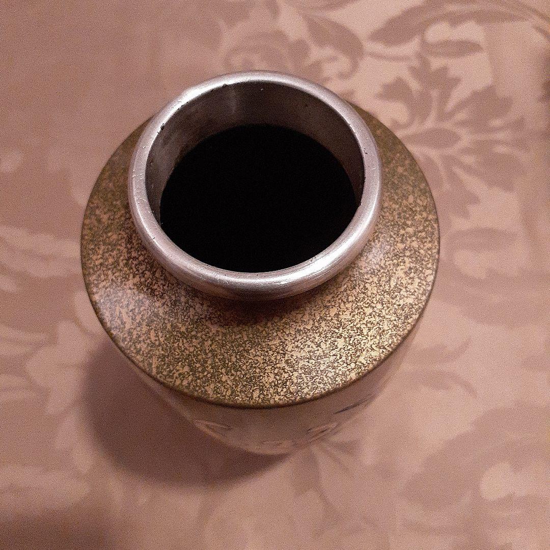 新古品　富山高岡銅花瓶共箱つき　銅製　象嵌花鳥図