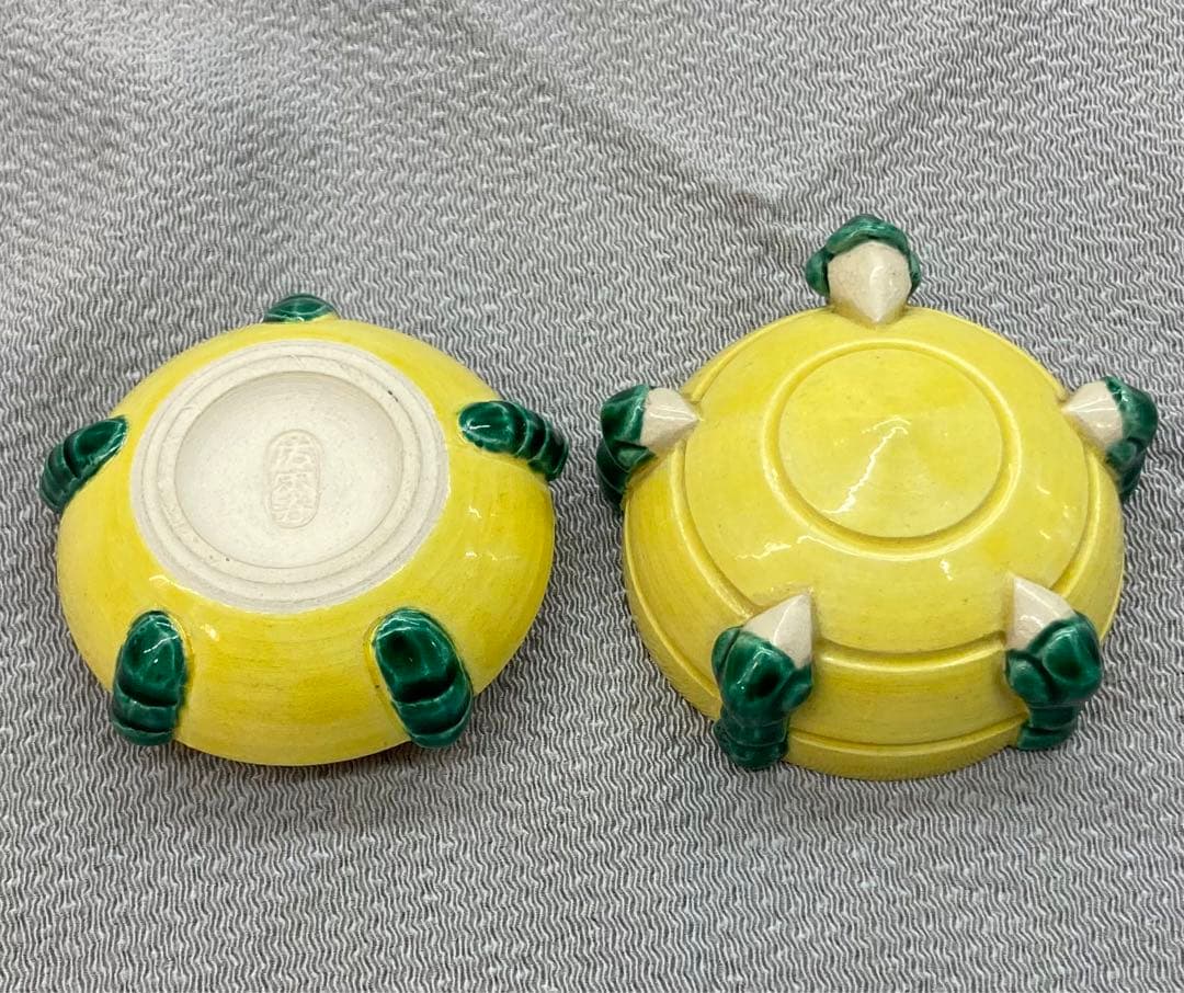 B15s  清閑寺窯　祥平造　黄南京宝珠香合　共箱　京都　茶道具香道具  竜