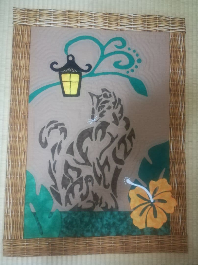 ハワイアンキルトタペストリー猫