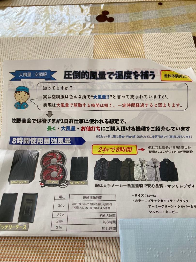 空調服のファン、バッテリーセット