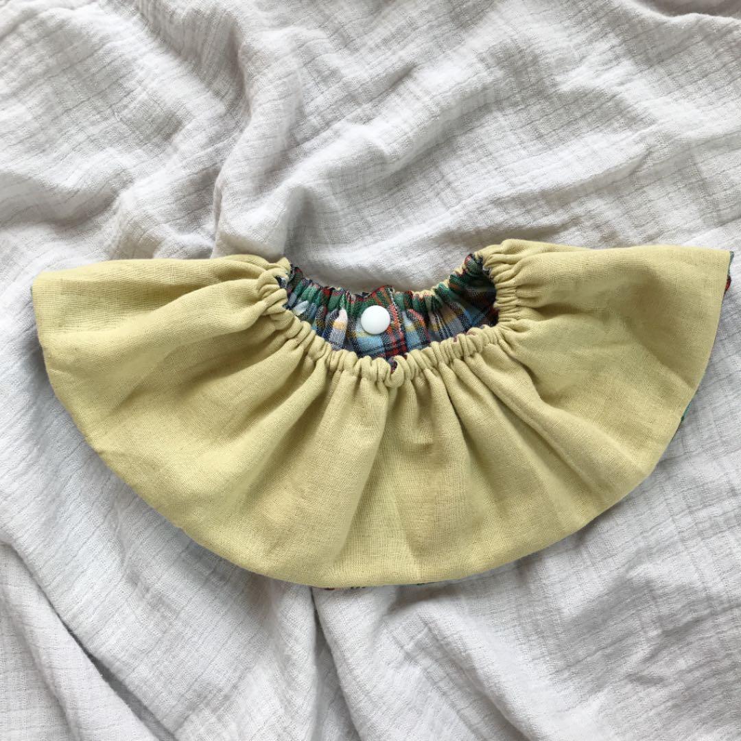 ★プレゼントチェック×ミモザ★ ハンドメイド　リバーシブル　スタイ