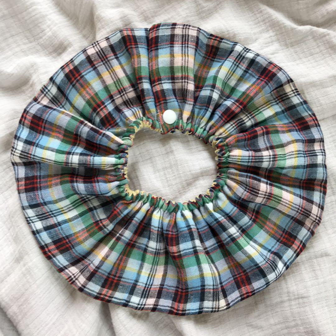 ★プレゼントチェック×ミモザ★ ハンドメイド　リバーシブル　スタイ