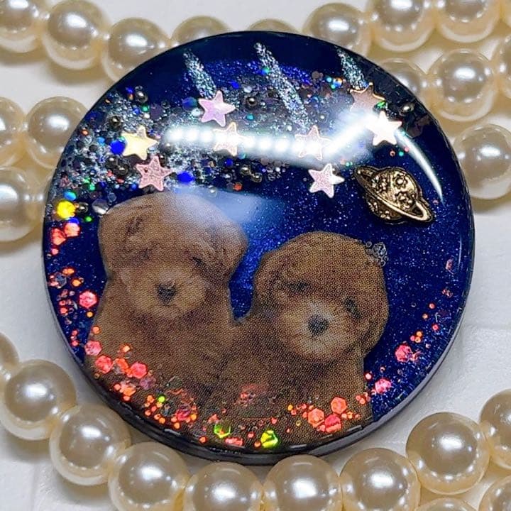 ゆきそら様お取置きです。レジンヘアゴム 天の川とトイプードルちゃんNo.620