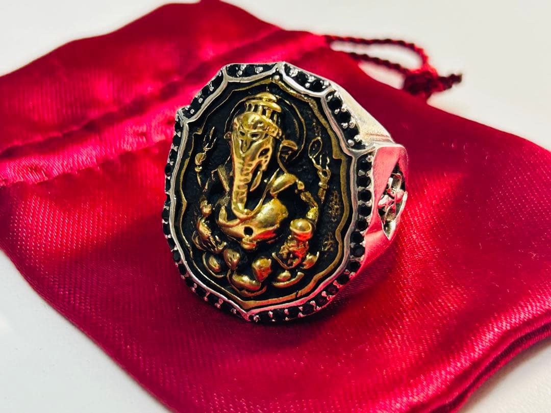 ガネーシャシルバーsilver925真鍮 ジルコニア リング 指輪 31号