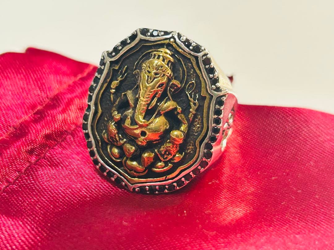 ガネーシャシルバーsilver925真鍮 ジルコニア リング 指輪 31号