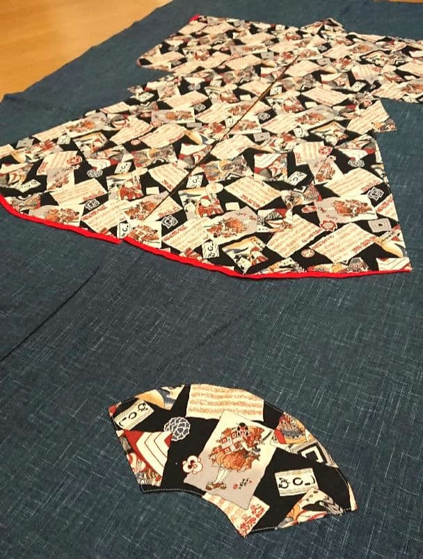 ★コレクション・上品で高級感漂う 和工房れおん・のれん 歌舞伎着物・扇柄デザイン