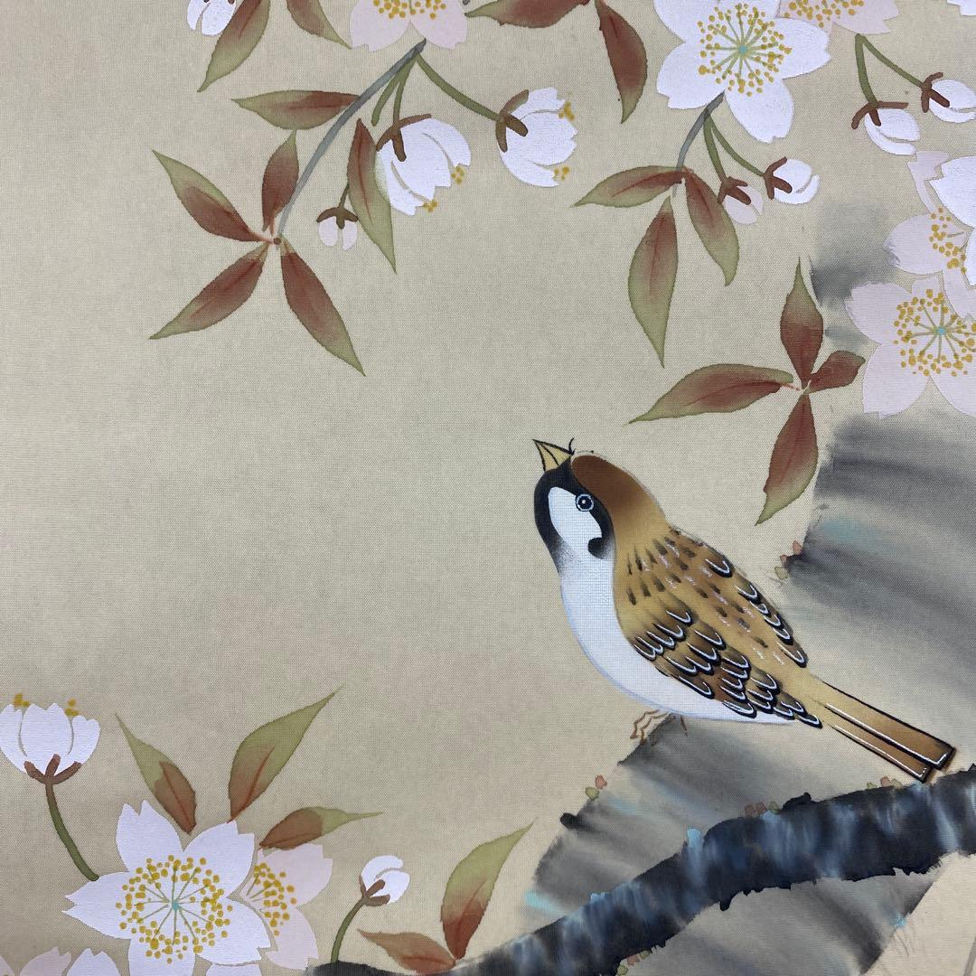 美品 掛け軸 小木曽祥雲作 桜図 共箱 花鳥 縁起物 真筆証明書