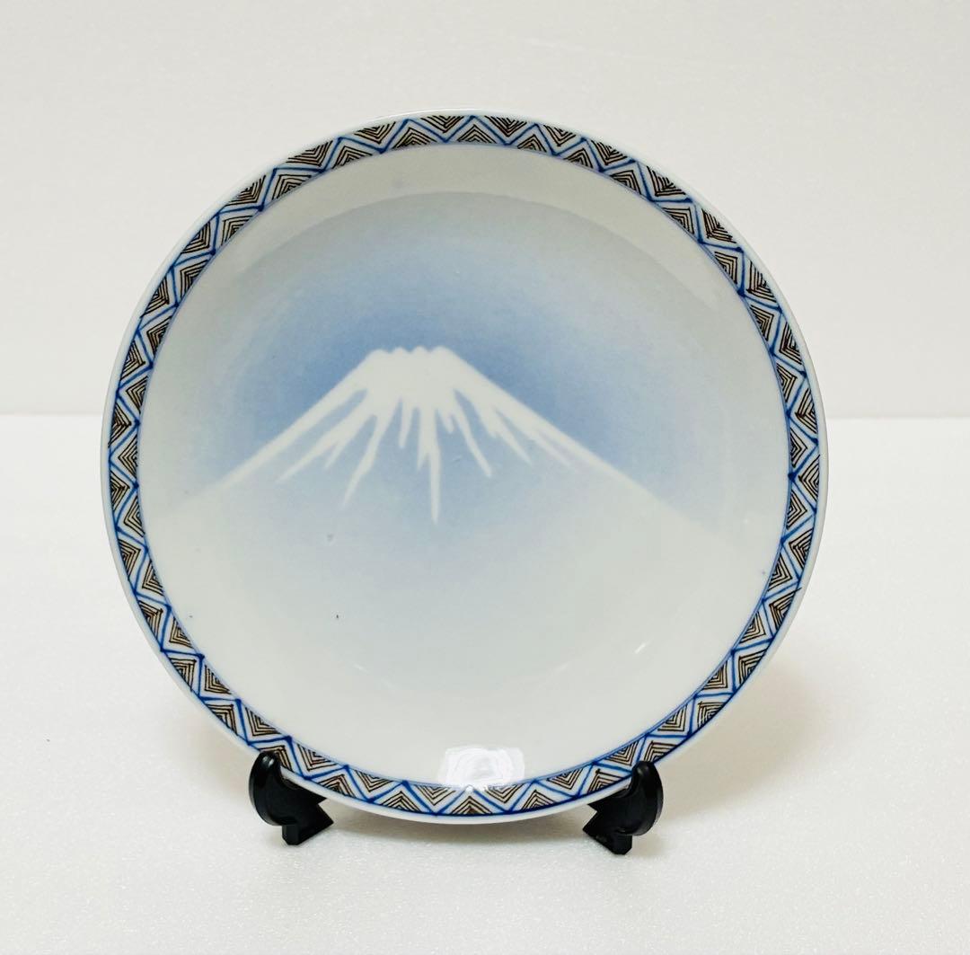 週末削除 明治 瀬戸焼 千峰園製 伊藤四郎左衛門 吹呉須富岳図6寸皿揃い